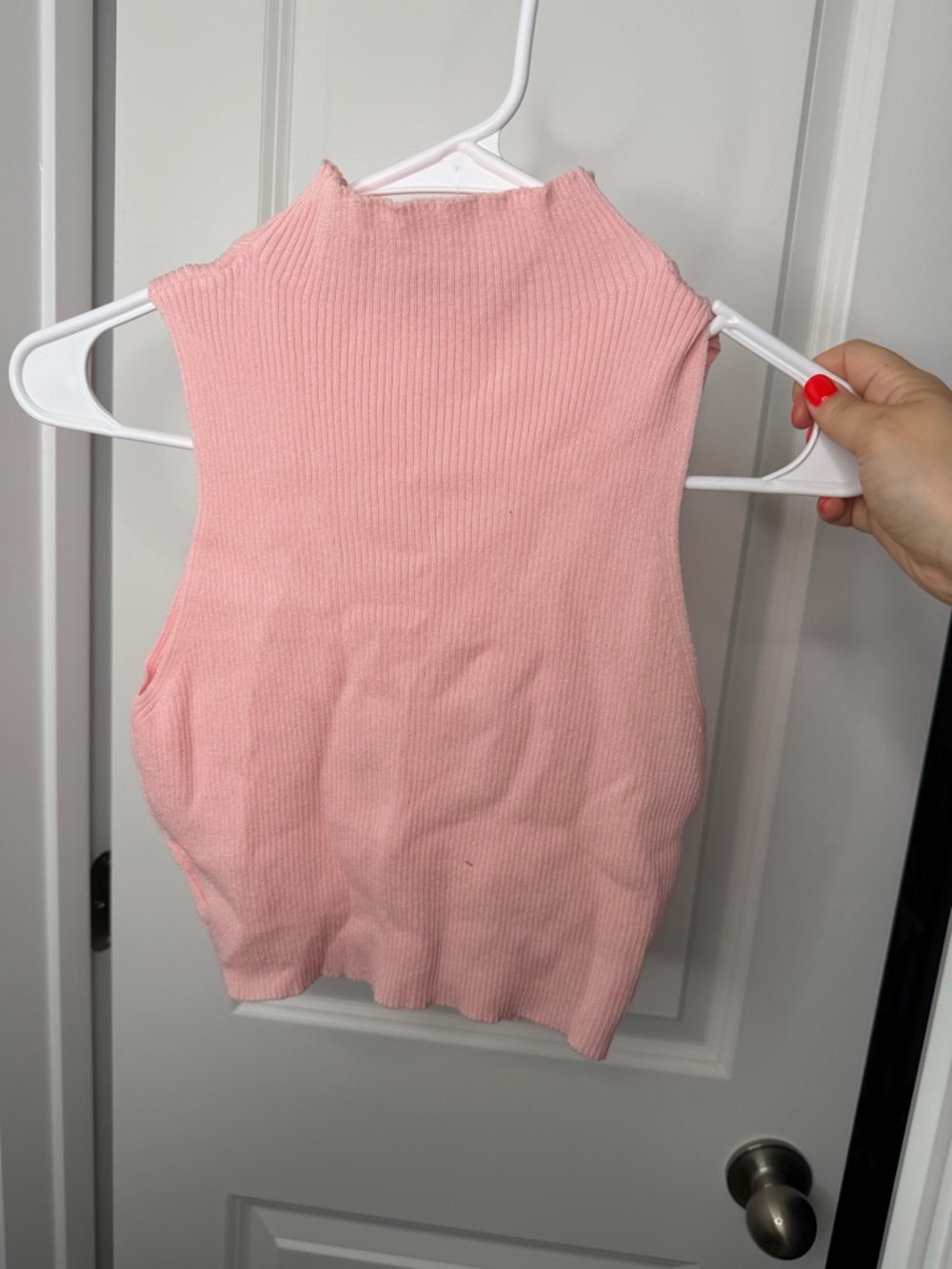 SHEIN Light Pink Ribbed Mock Neck Tank Top